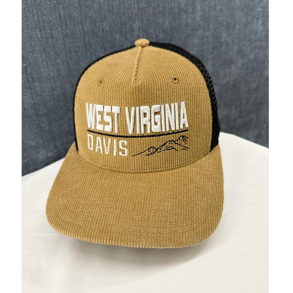 Legacy West Virginia Davis Corduroy Trucker Snapback Hat Tan Black Retro